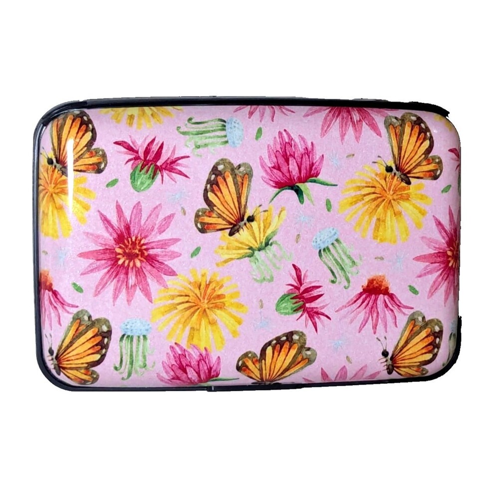 Total Vision RFID Card Case Butterfly Flowers Ultra Slim Lightweight Metal NEW